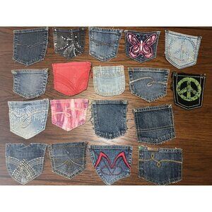 18 Denim Jean Back Small Pockets For Crafting Sewing Individual All Unique Peace